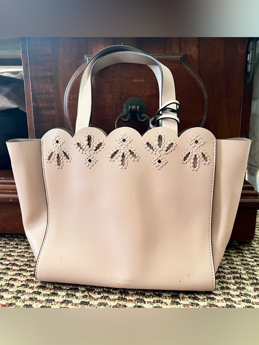 kate spade | mini mina | Blush Scalloped Laser-Cut Leather Crossbody